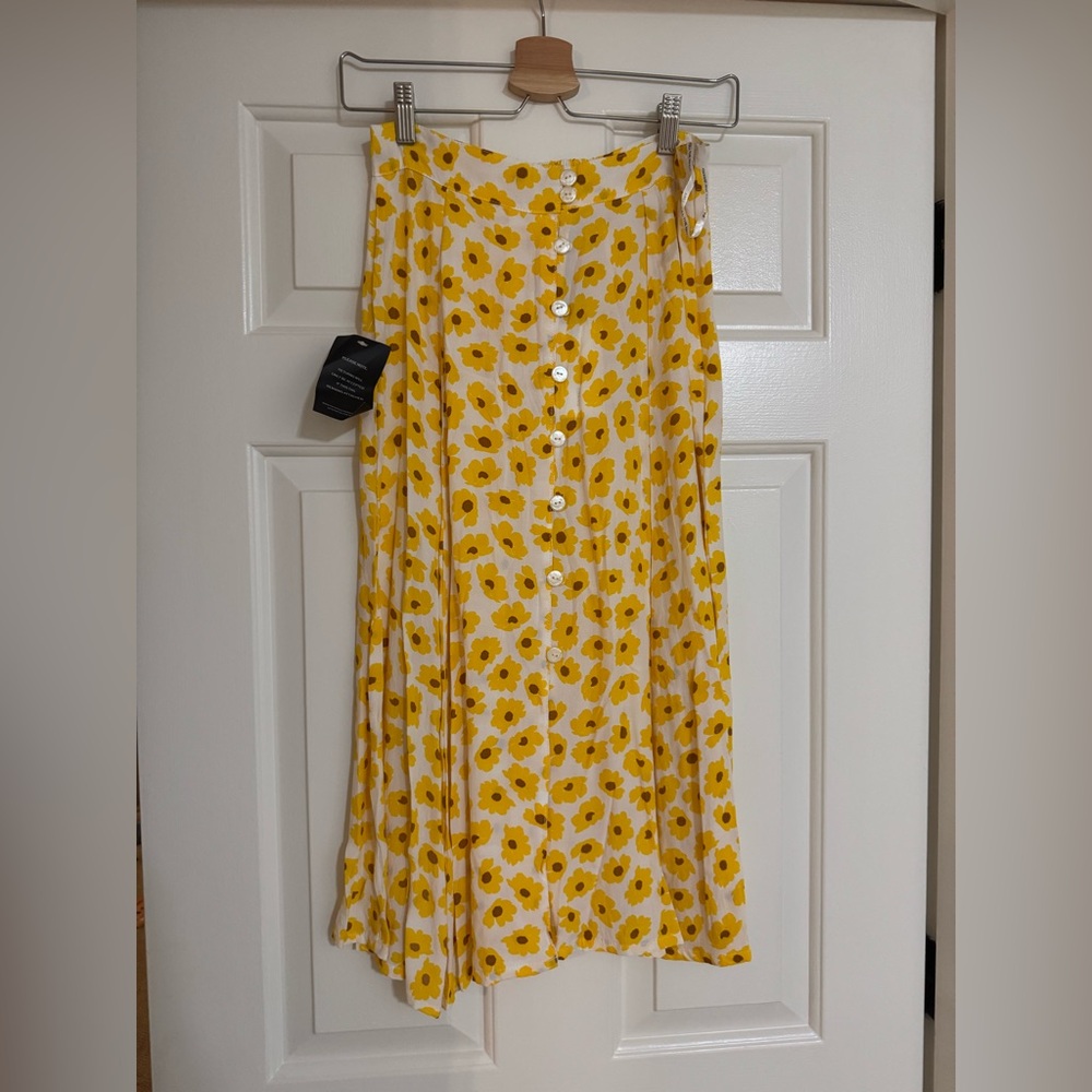 Faithfull the Brand Yellow Floral Midi Skirt